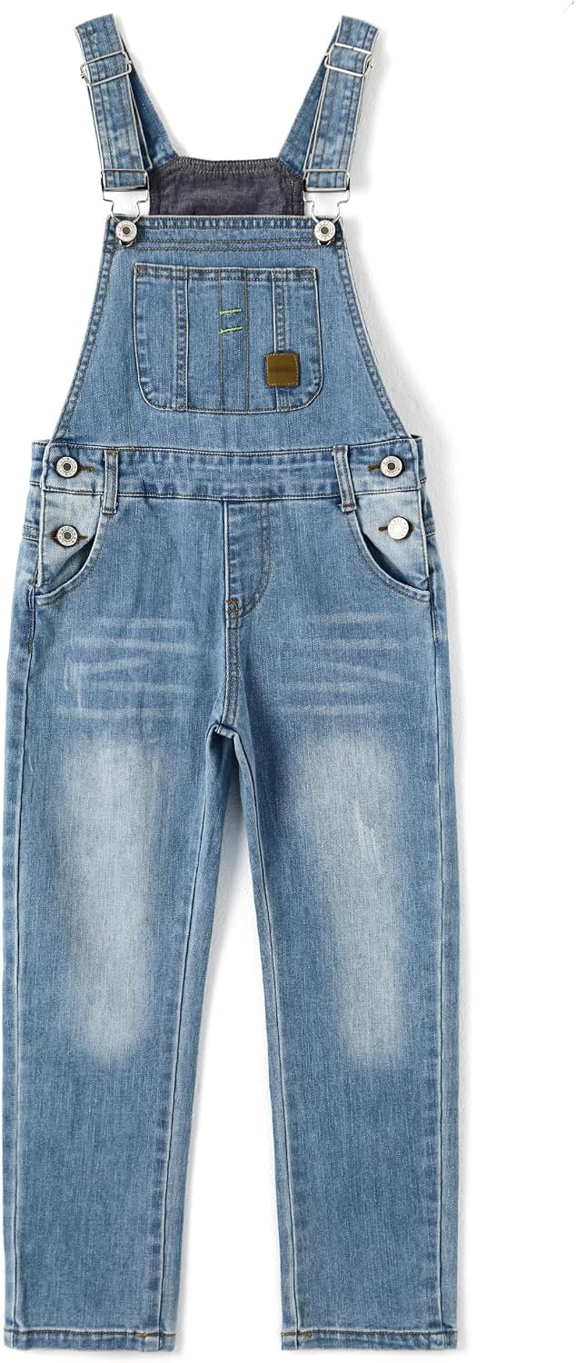 KIDSCOOL SPACE Baby Little Girls Denim Overalls,Toddler Big Boys Adjustable Jeans Workwear