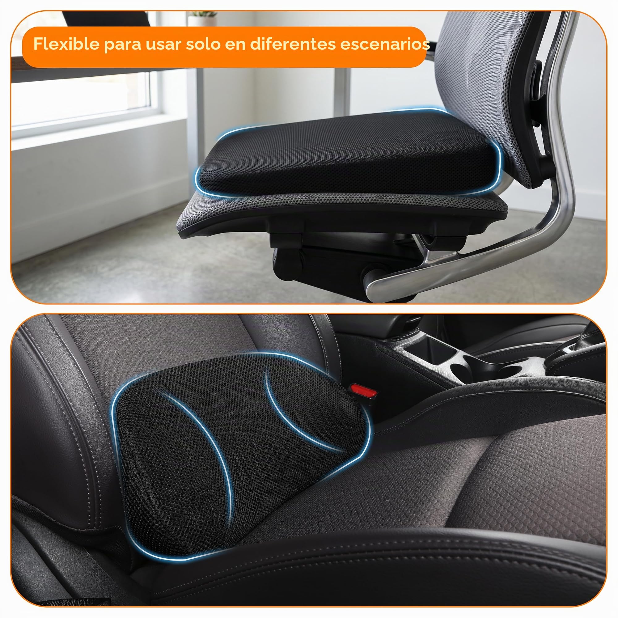 Cojin Asiento Coche&Soporte Lumbar, Alivia Dolor Espalda, Soporte Cintura, Espuma Memoria, Tela Suave, Transpirable Sin Sofocamiento, Uso Coche Oficina Descanso, Mejora Postura