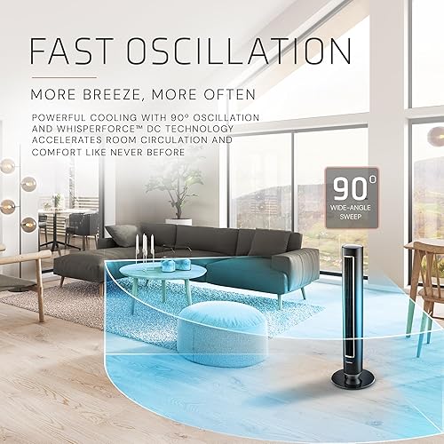 Miniatura 7 de Lasko Pinnacle - Ventiladores de torre de 40 pulgadas para el hogar, flujo de aire de 32 piess, silenciosa 24 dB, oscilación de 90, ventilador de