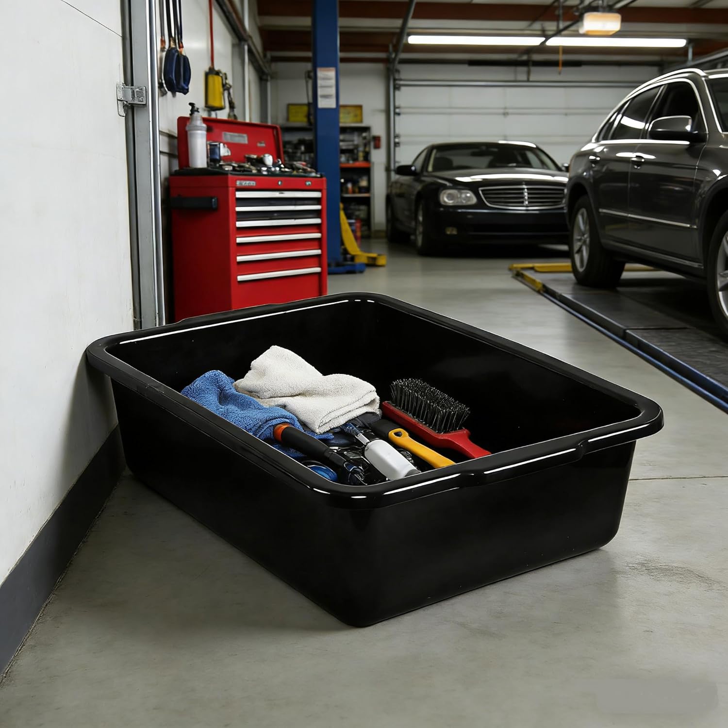 4 Pack Commercial Bus Tubs, Bus Box/Tote Box, Black (35 L)