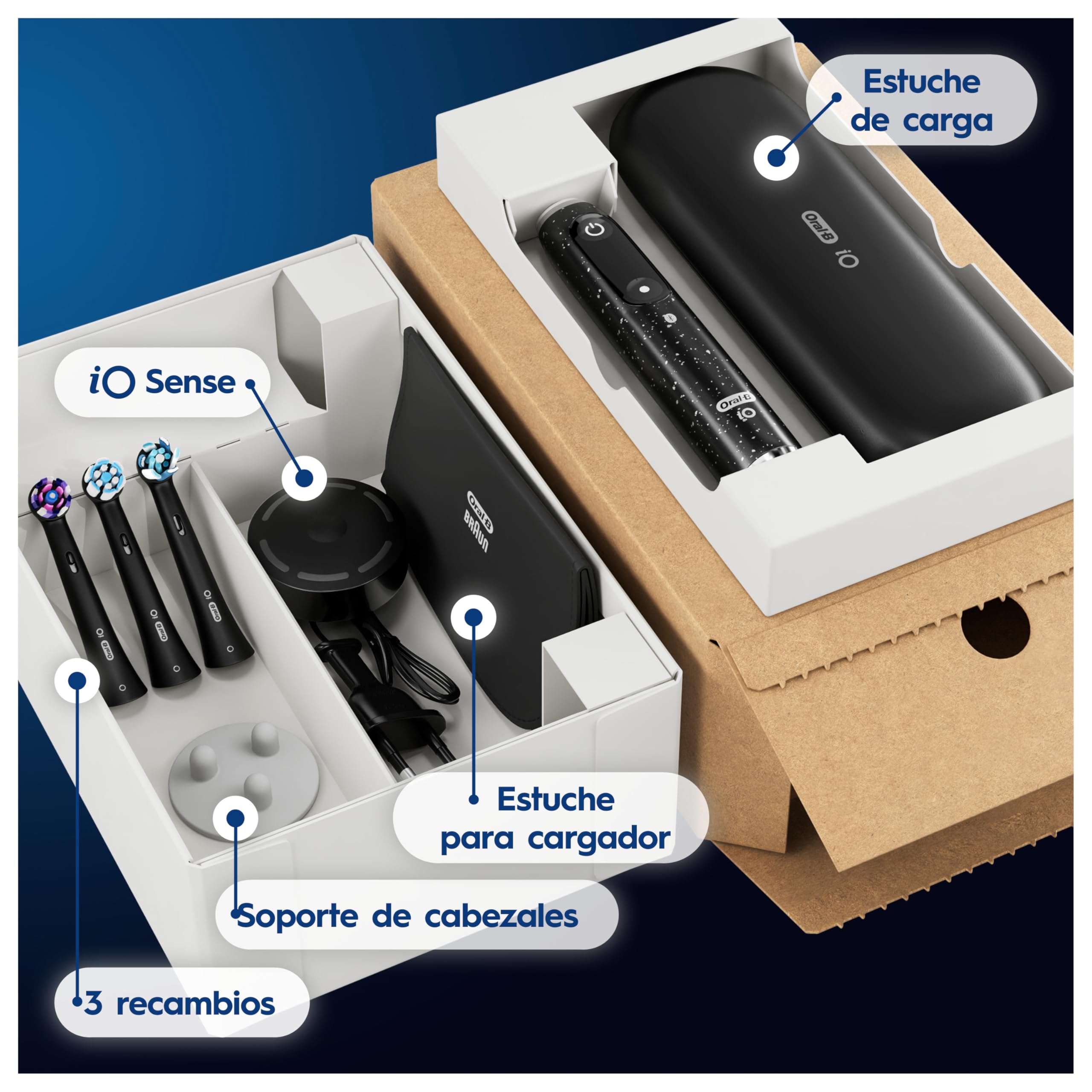 Oral-B iO 10 Cepillo de Dientes Eléctrico con 7 Cabezales, Negro | Cepillo Dental con Estuche Cargador de Viaje, 7 Modos de Cepillado con Blanqueamiento Dental, Recambios Ultimate Clean