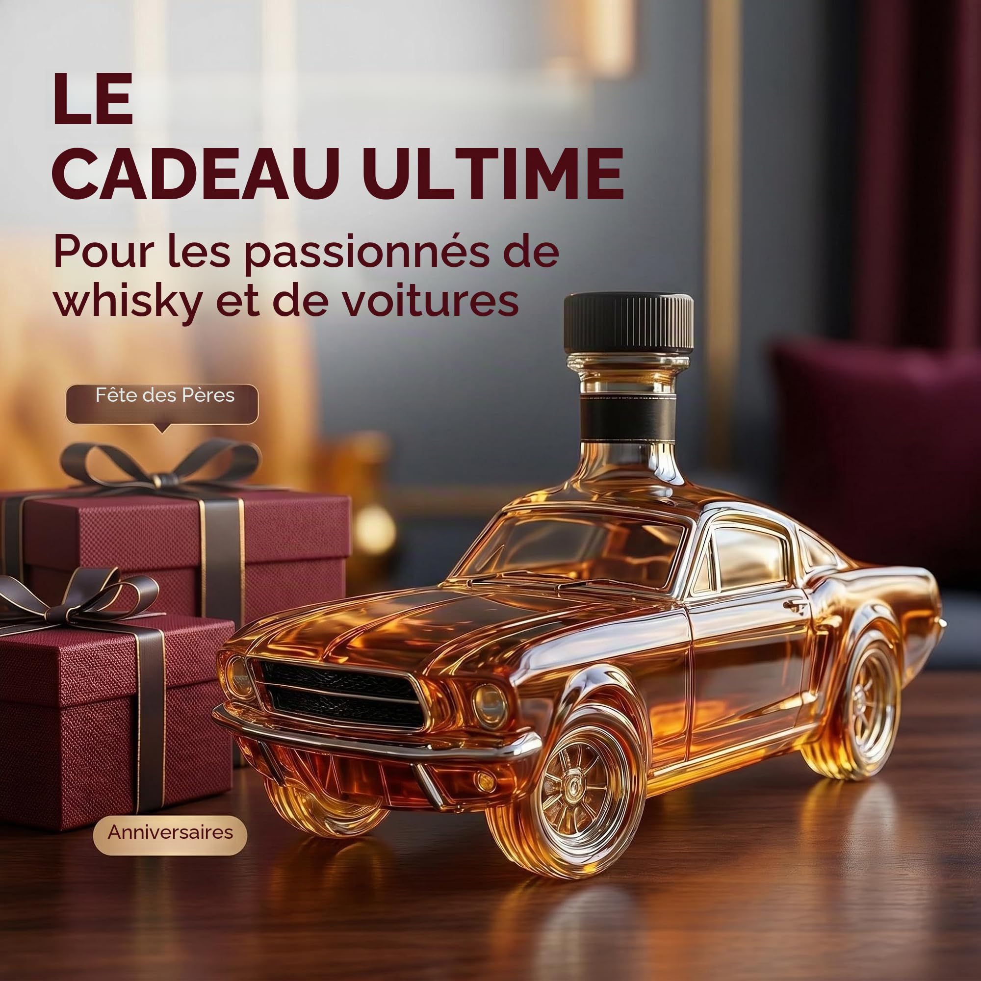 Carafe à whisky en forme de voiture de 300 ml – Bouteille en verre soufflée à la main en forme de voiture de sport 3D, distributeur de whisky unique, cadeau créatif pour homme, décoration de
