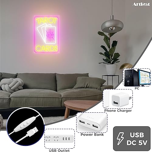 Miniatura 3 de Letrero de neón de cartas de tarot, luz LED rosa para decoración de pared de habitación, interruptor regulable, material acrílico, 10.24 x 14.88