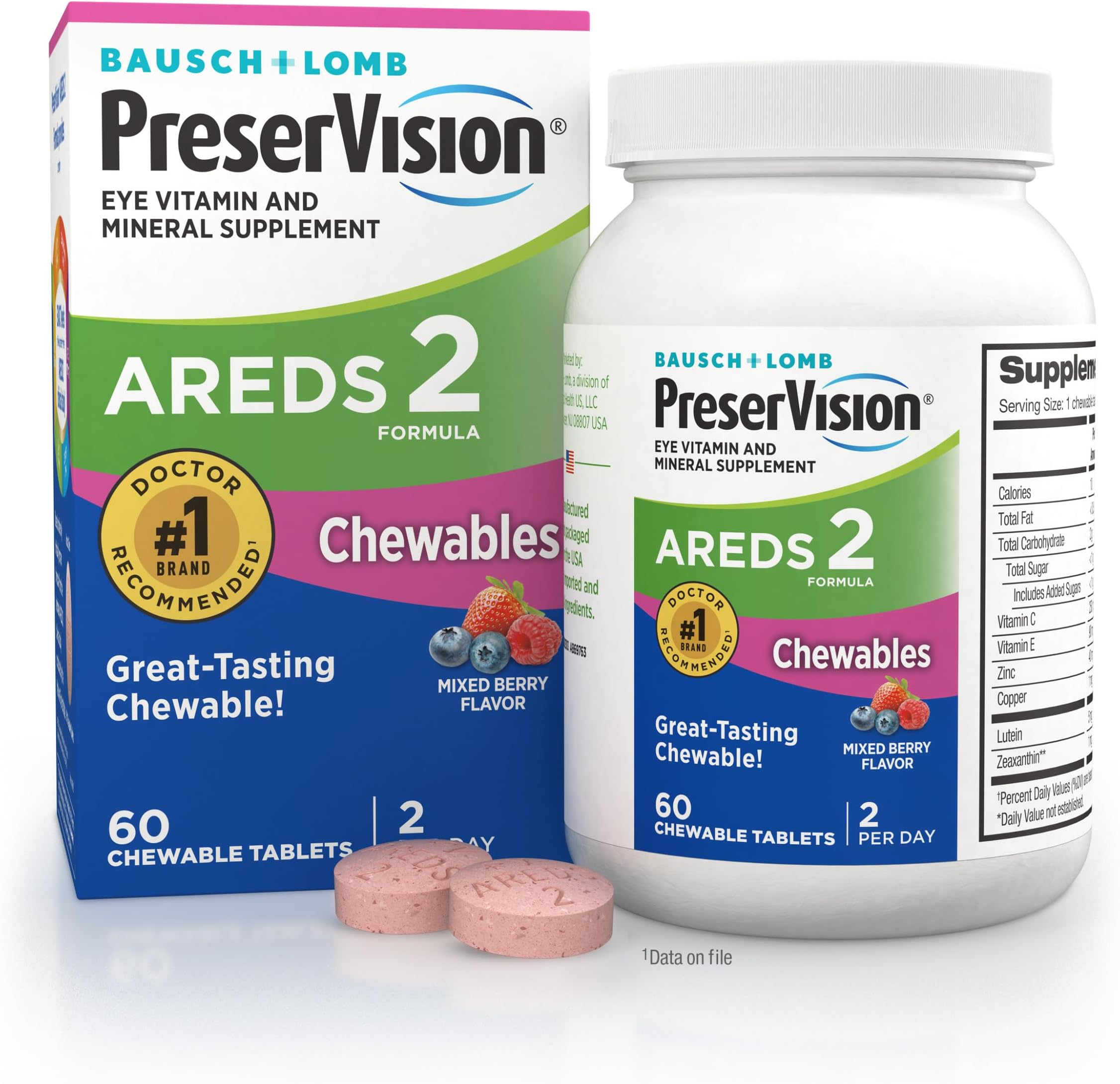PreserVision AREDS 2 Eye Vitamin & Mineral Supplement, Contains Lutein, Vitamin C, Zeaxanthin, Zinc, Copper & Vitamin E, 60 Chewable (Packaging May Vary)
