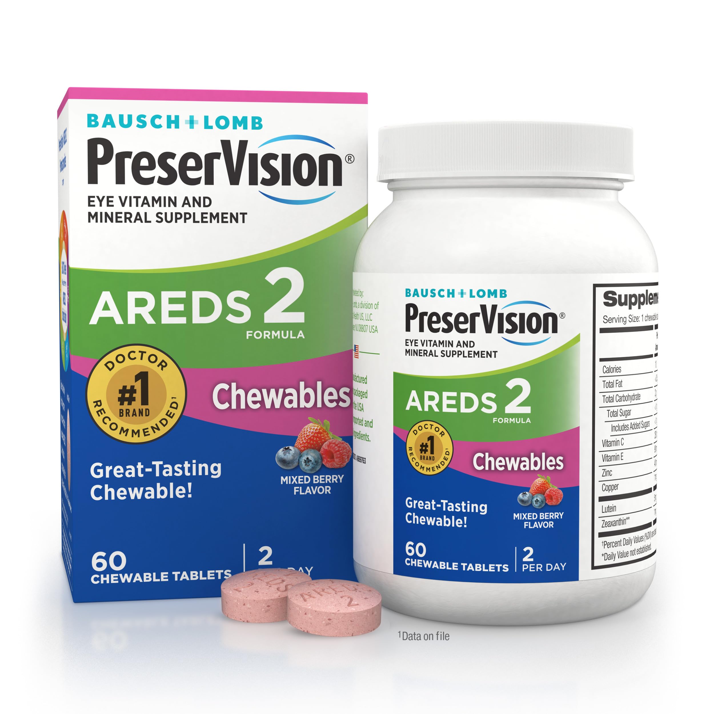 PreserVision AREDS 2 Augen Vitamine, #1 Augenarzt Empfohlene Marke, Kaubare Lutein und Zeaxanthin Ergänzung mit Vitamin C, Vitamin E, Zink und Kupfer, Mischbeere, 60 Tabletten