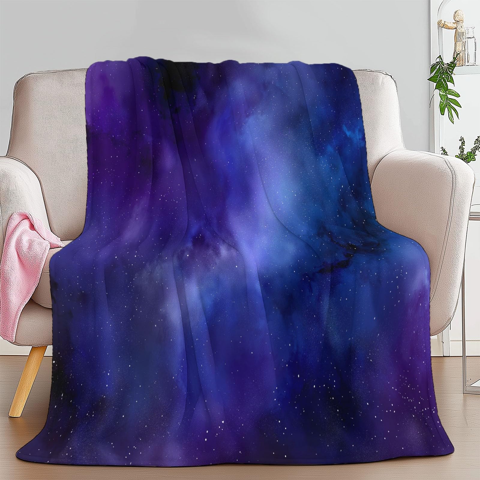 Genérico Manta de Franela de Forro Polar para Niños y Adultos 200 x 200 cm, Mantas para Sofa Estampado Surrealismo Galaxia Estrellas - Manta Azul Morado Suave Cálida Transpirable Ligera