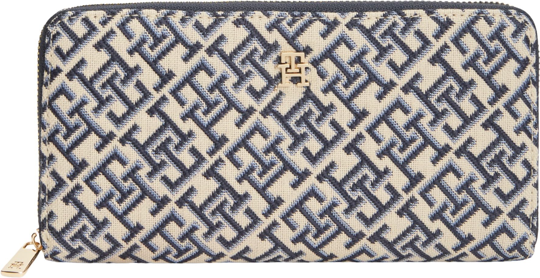 Tommy Hilfiger Women Th Icon Lrg Za Jacquard AW0AW18796 Zip Around Wallet, Blue, One Size