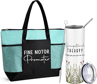 Jingmore 2 Pcs Occupational Therapy Gifts 20 Oz Tumbler with Lid and Straw Fine Motor Promoter Tote Bag for Women OT Appreciation Gifts for Speech Therapist Mental Healthy Pediatric