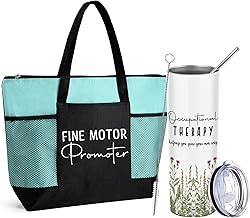 2 Pcs Occupational Therapy Gifts 20 Oz Tumbler with Lid and Straw Fine Motor Promoter Tote Bag for Women OT Appreciation Gifts for Speech Therapist Mental Healthy Pediatric Gifts