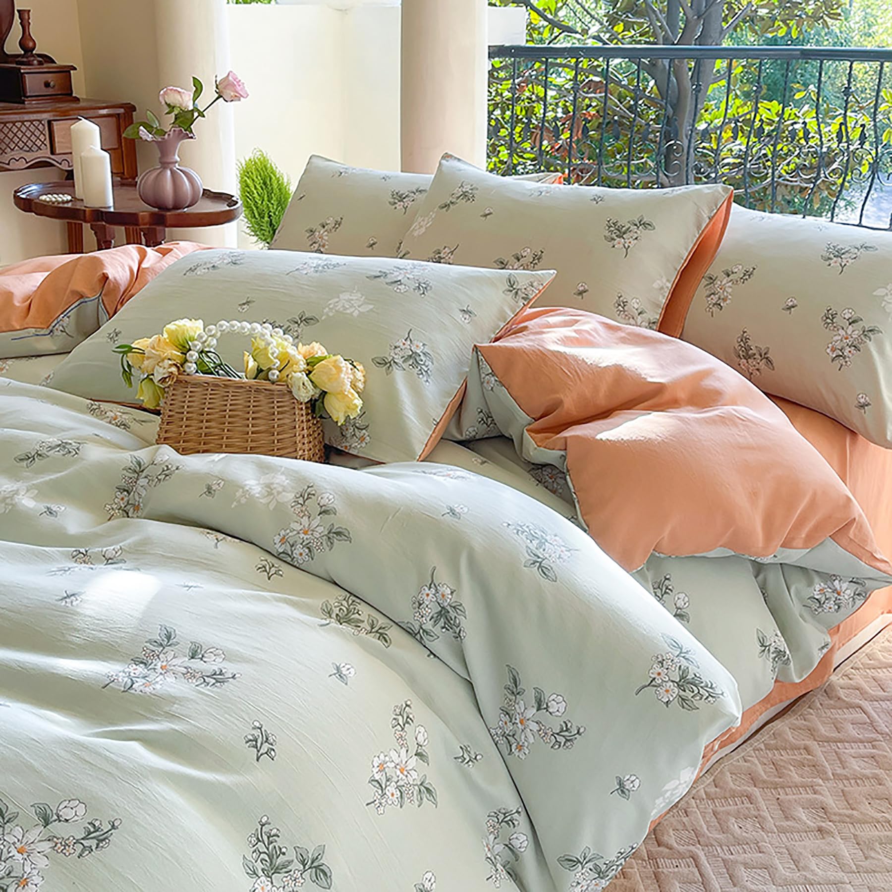 Housse de couette florale anti-transpiration en coton doux zippé