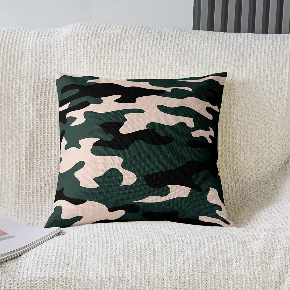 Camo Pillow Cases Cushion Covers Set of 2 Soft Camouflage Throw Pillow Covers Modern Abstract Art Decor Pillow Cases Cushion Covers Military Style Black Green Square Cushion Cases 20x20 Inch - Image 2