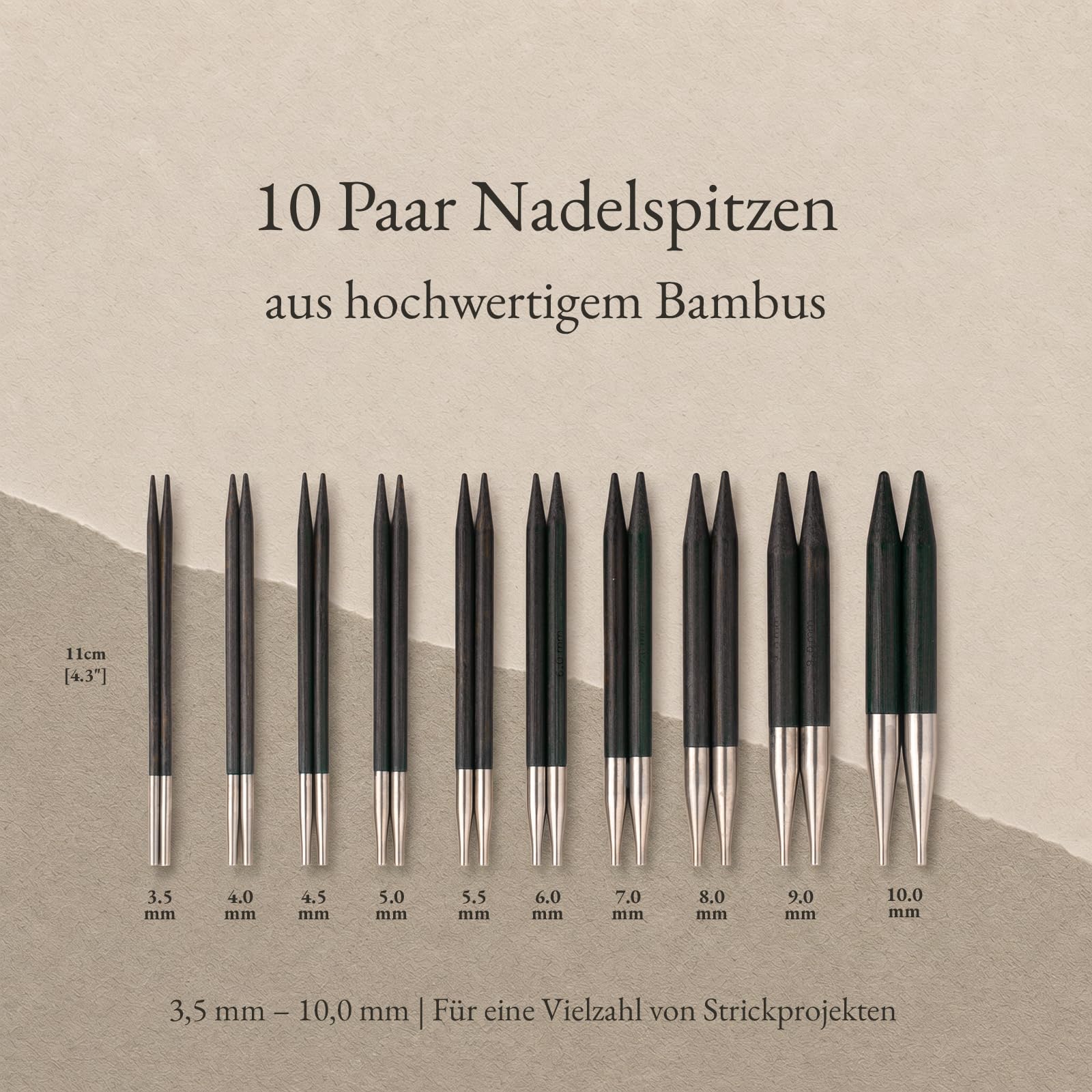 RUIDI Rundstricknadeln Set Austauschbar, 10 Paar Bambus Stricknadeln Set