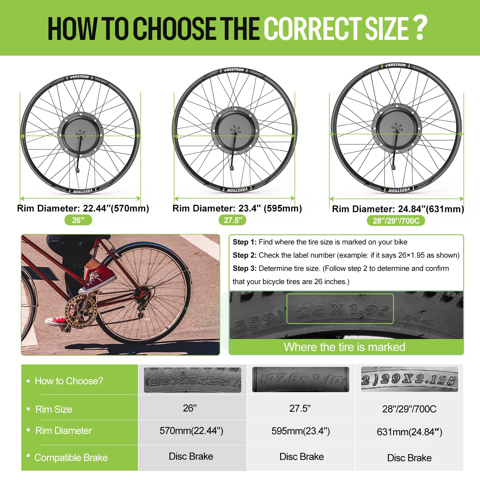 48V-1OOOW Motor Buje Trasero 27,5" 29"Kit Conversión Bicicleta Eléctrica | Varstrom JYLT Kit Ebike 26 27,5 28 29 Pulgadas 700C Motor Buje Trasero con Controlador & Pantalla. Cassette Freno Disco MTB