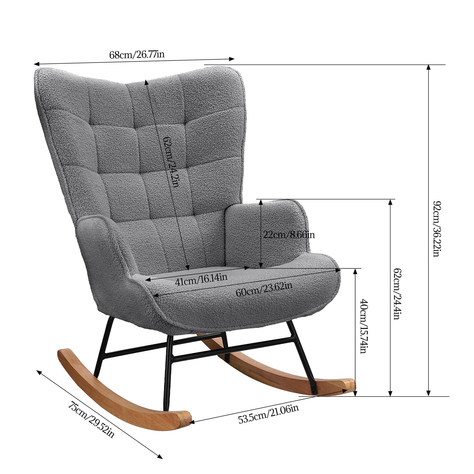 Keebgyy Fauteuil à bascule rembourré velours chambre balcon