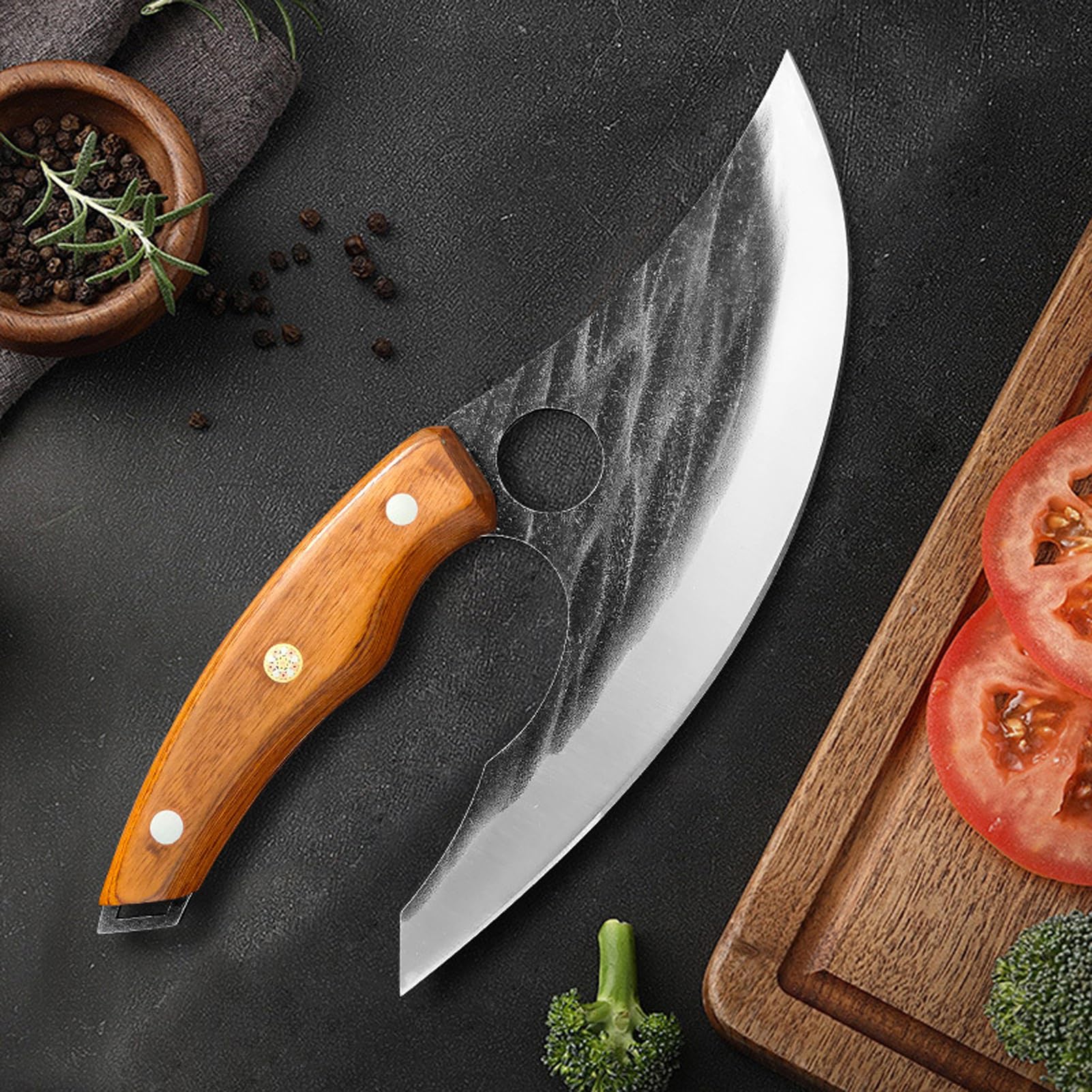maison et en plein air couteau de cuisine Ulu Style Chef couteaux forgé à la main Cuisine Full Tang High Carbon Steel Effortless couteau avec étui en cuir