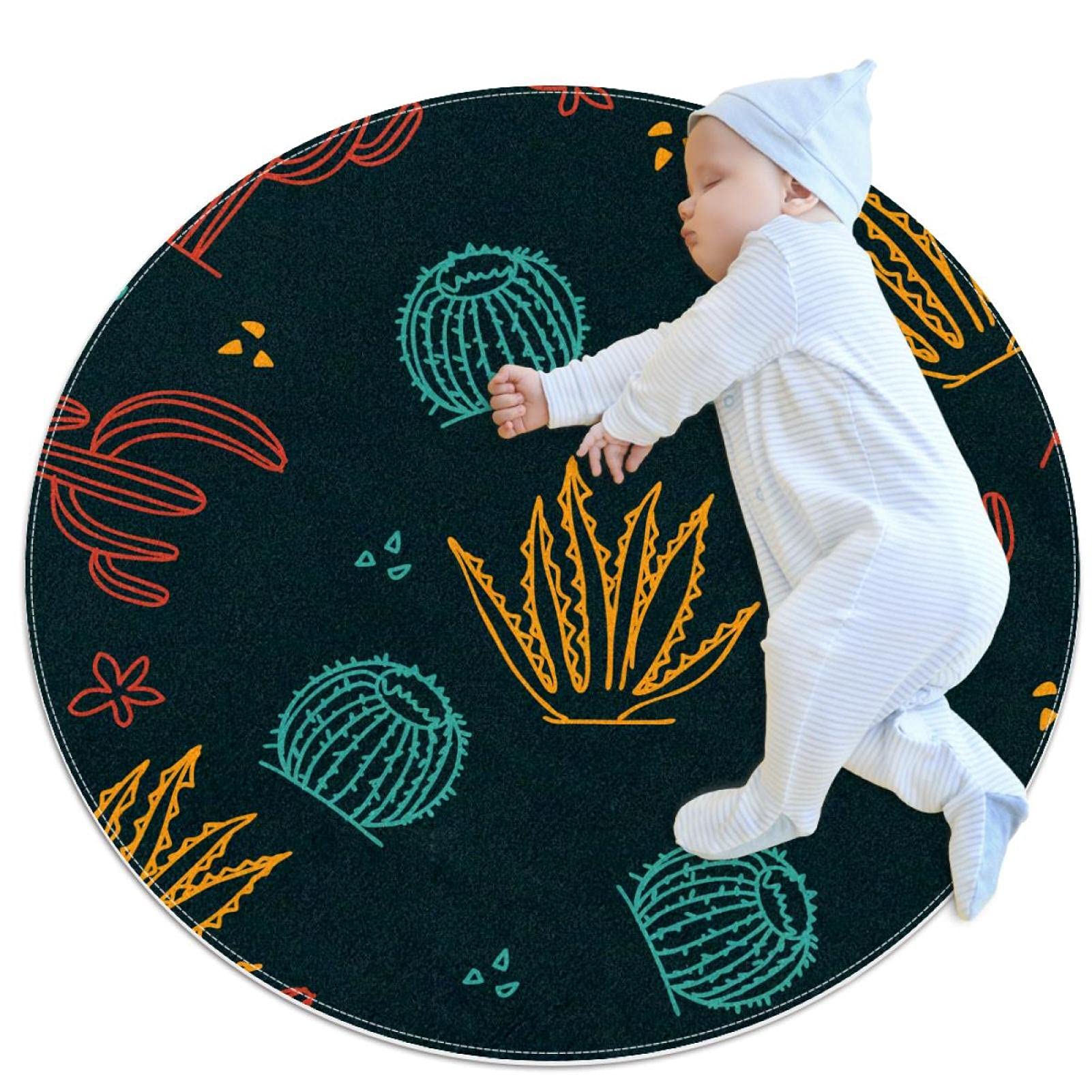 Tapis rond cactus JDEZ 100cm isolant pour sol de chambre