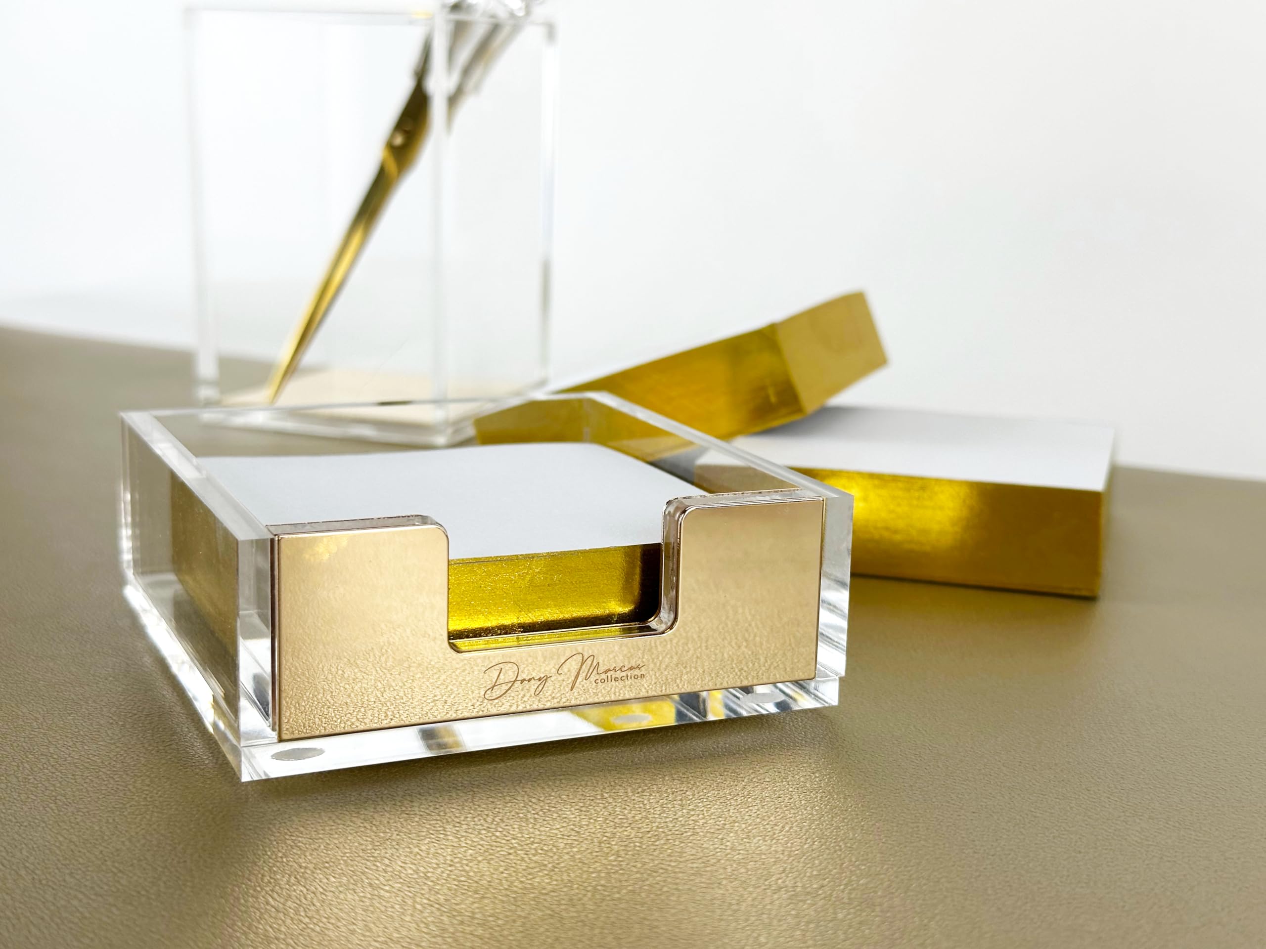 Dany Marcus Elegant Acrylic Glass Memo Box with Gold Accent Memo Holder - Image 2