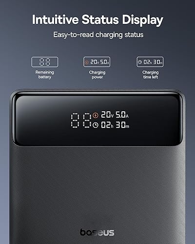 Miniatura 6 de Baseus Cargador portátil para laptop de 100 W, 20000 mAh, cargador de batería de viaje Blade carga rápida 2 USB-C y 2 puertos USB-A, paquete de