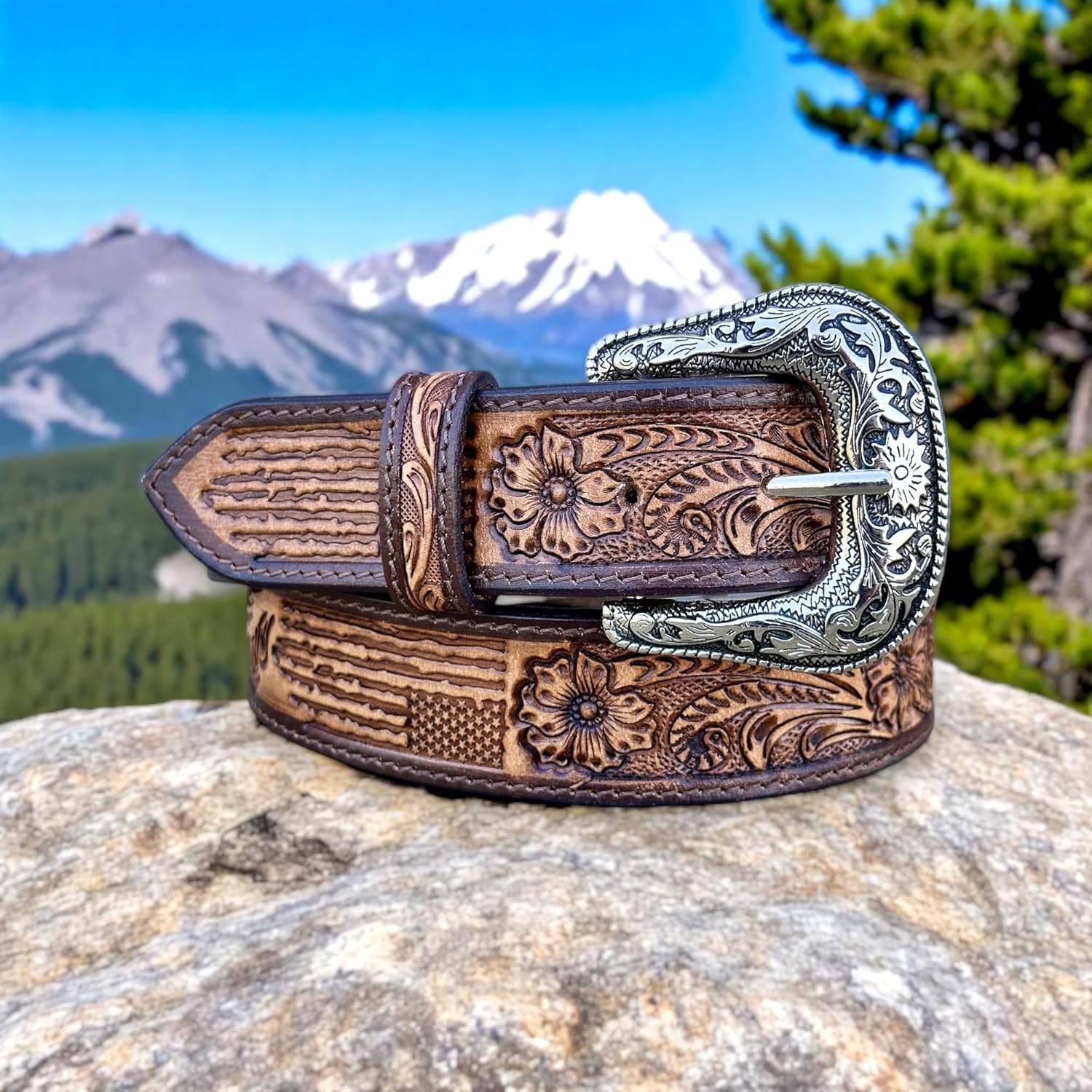 DANIEL'S ARTPLANET Western Belt for Men 1.5” Wide Full Grain One Piece Leather Belt with Buckle Engraved Handmade Tooled - Image 8