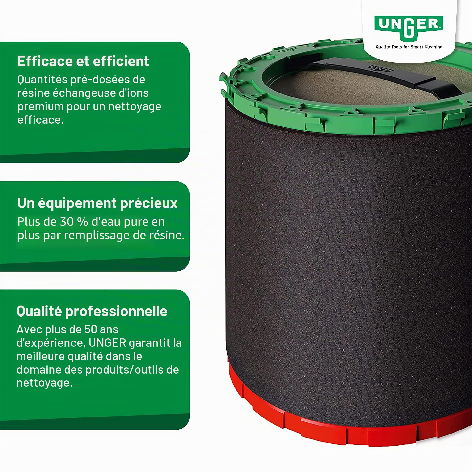 UNGER Lot de résine de rechange pour filtre HydroPower DI ULTRA S - 30% d'eau pure en plus pour le nettoyage des vitres et des fenêtres