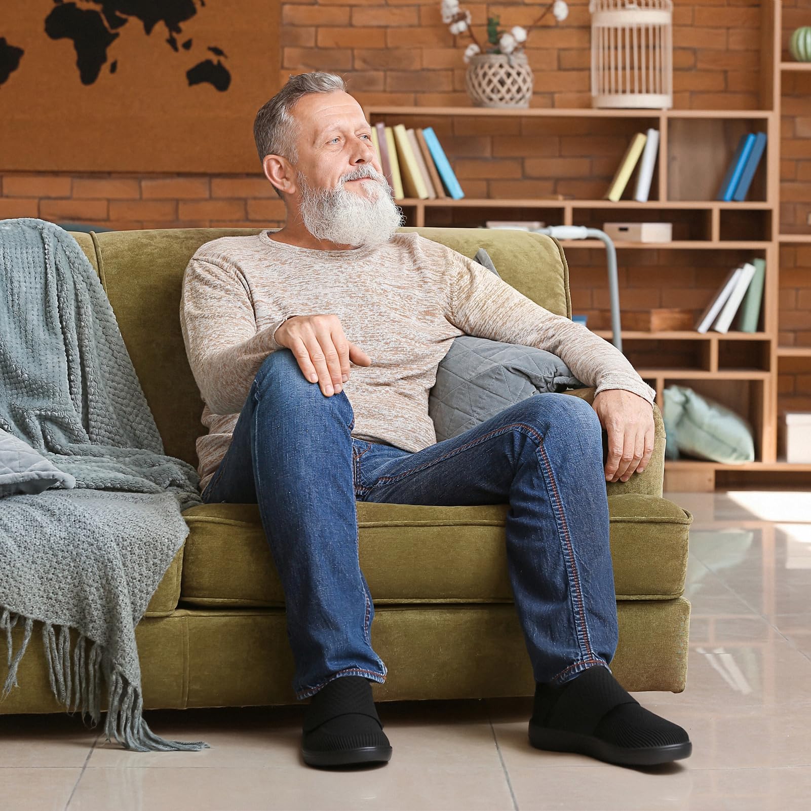 Scarpe da uomo per diabetici da uomo, ortopediche, larghe, senza lacci, da camminare, linfedema, neuropatia, piedi gonfi, piedi nudi, zero cadute, antiscivolo, comode, traspiranti, leggere
