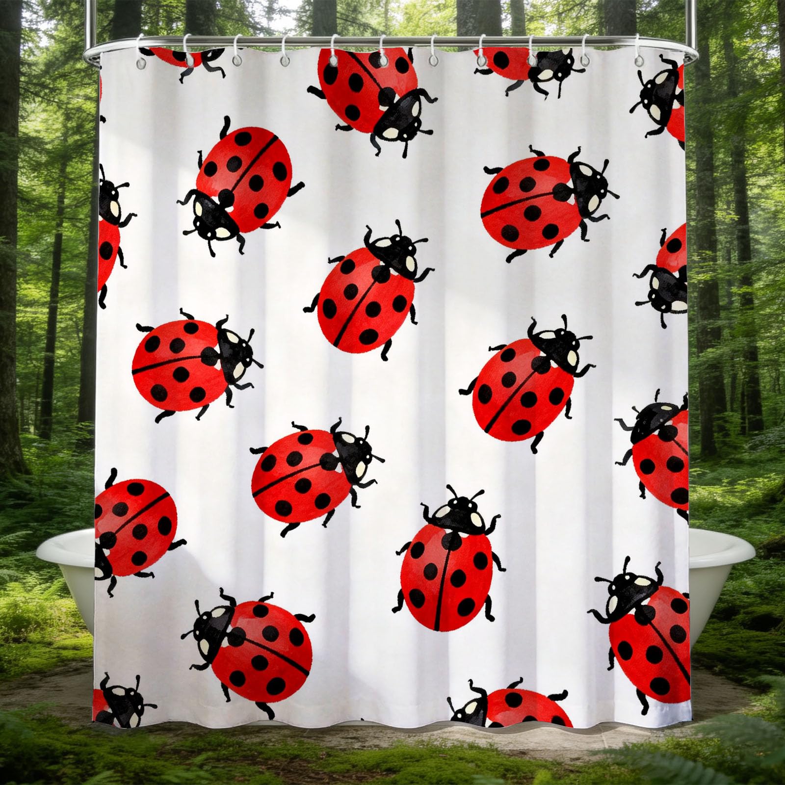 Hongduo 3D Ladybug Shower Curtain for Stalls Bathtubs Simple Bathroom Decor Shower Curtain Set Polyester Fabric Waterproof 180x200cm/71X79 Inch with Hooks