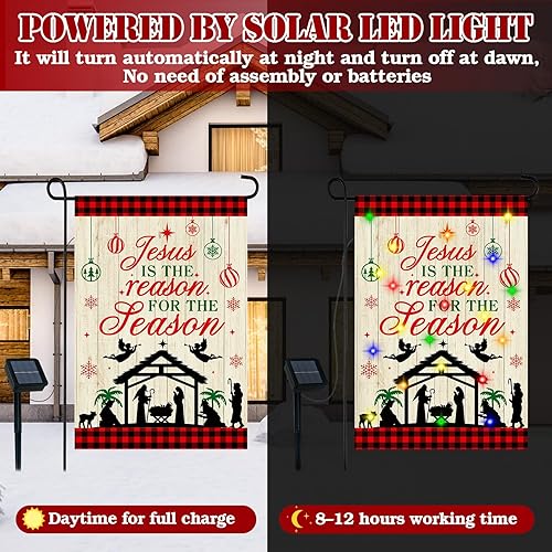 Miniatura 9 de Ganeen Bandera de Navidad para jardín, banderas de Navidad para jardín, banderas solares de invierno con luz LED de doble cara, decoraciones de