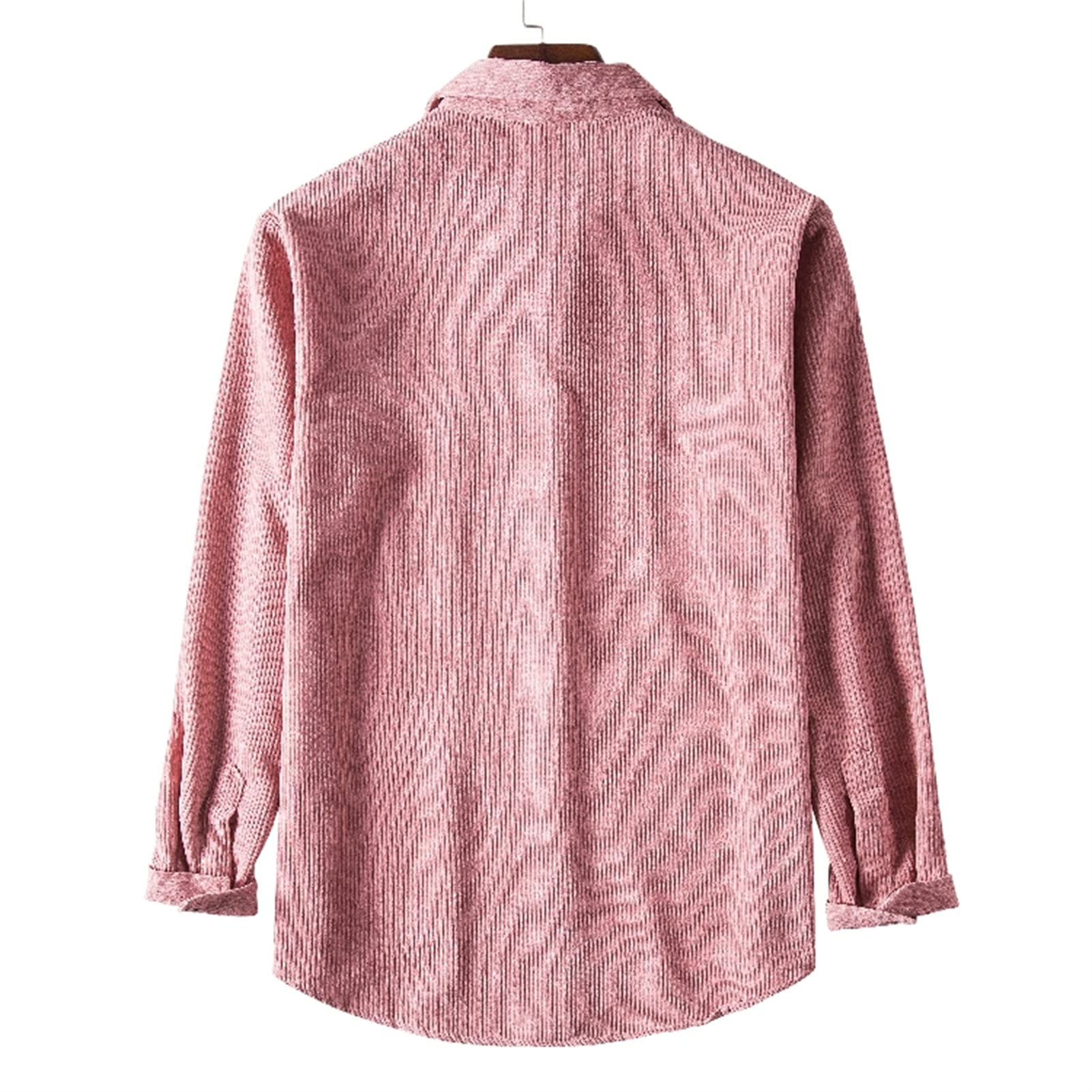 Maiyifu-GJ Mens Long Sleeve Corduroy Shirts Solid Color Button Down Ribbed Fall Tops Lightweight Casual Warm Shacket Jacket (Pink,X-Large)