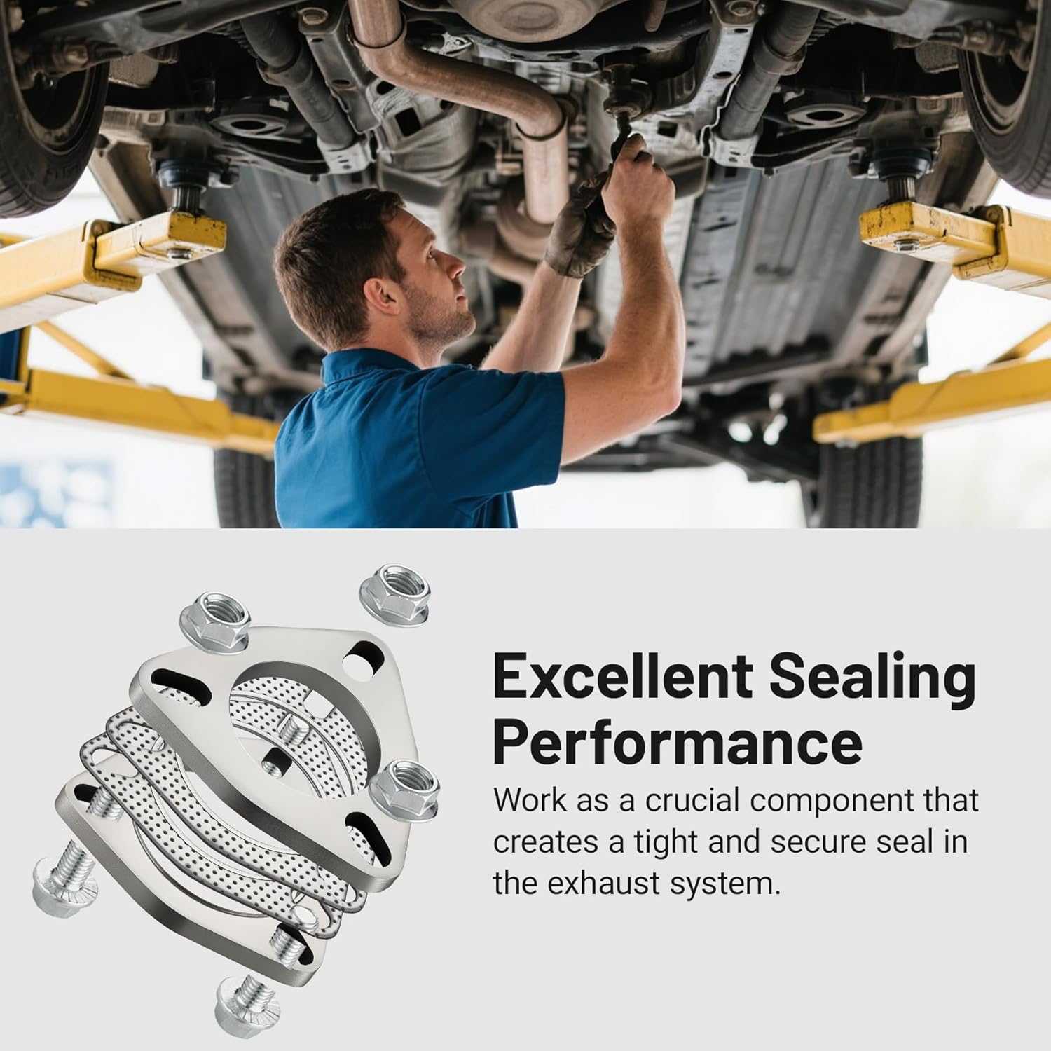 EVIL ENERGY 3 Inch 3 Bolt Exhaust Flange Connection Kit, Stainless Steel Exhaust Flange and Gasket Set with Bolts and Nuts, Exhaust Flanges with Flange Edge for Easier Welding, 2 PCS