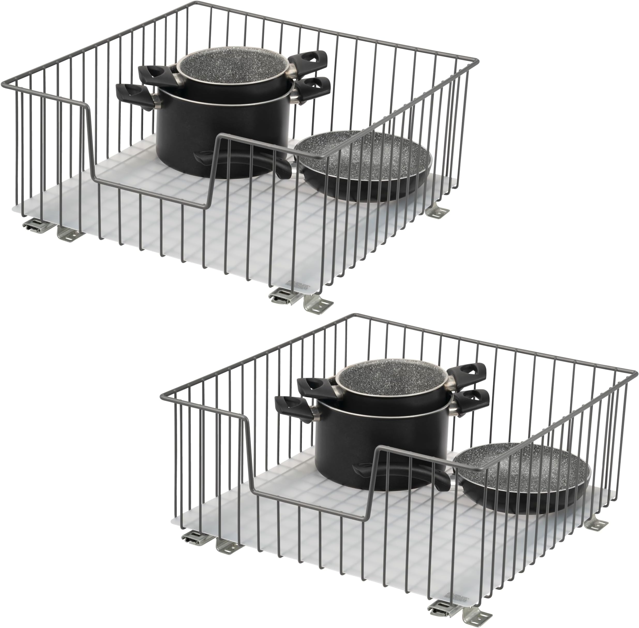 bremermann Cabinet Basket Pull-Out Drawers Set of 2, 50 cm Wide with Shelf, Kitchen Drawer for Retrofitting, Full Extension with Telescopic Rails, Ideal for Kitchen, Bathroom & Bedroom, Metal (Grey)