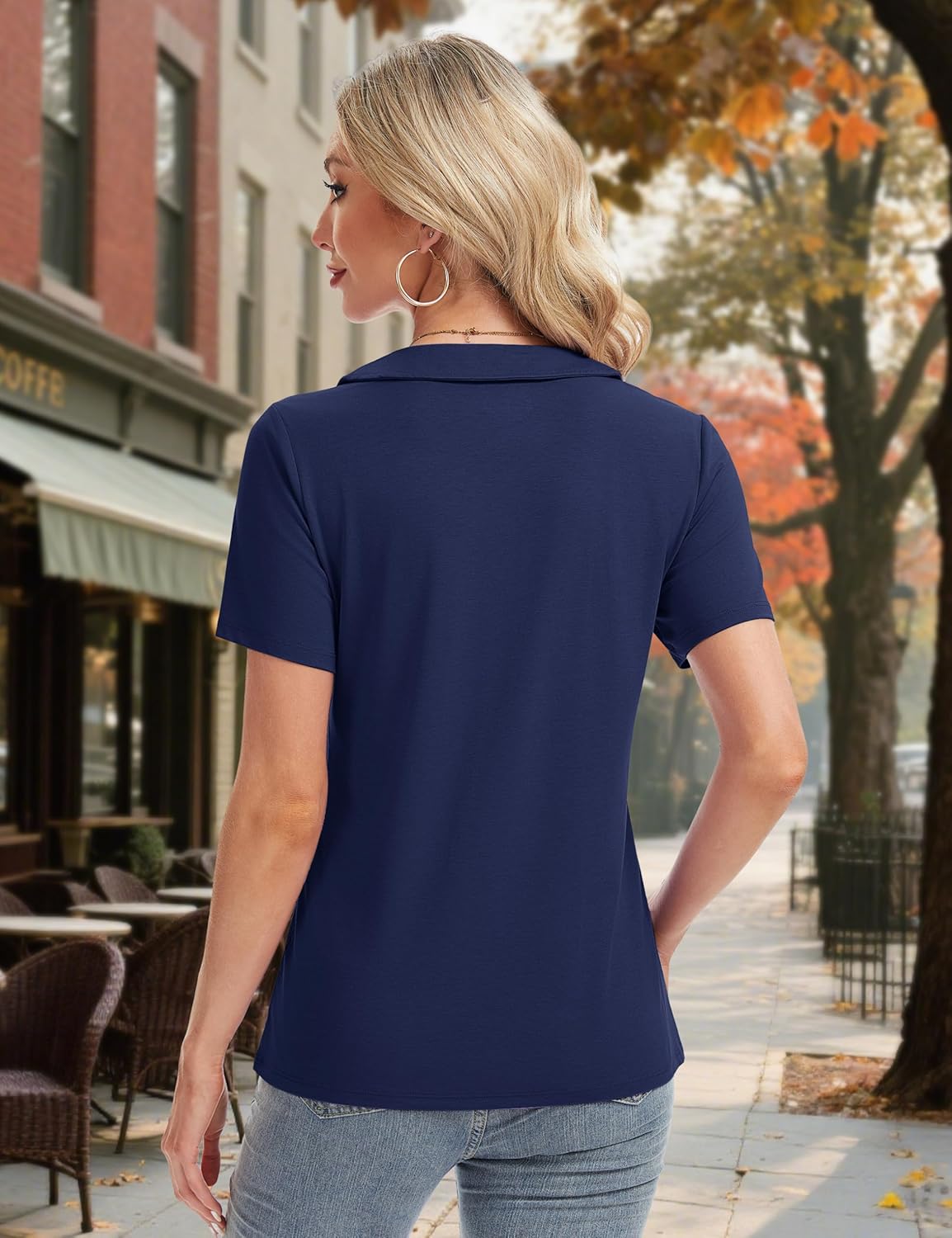 YUCOLEN Womens Polo Shirts V-Neck Lapel Collared UPF 50+ Short Sleeve Tee Business Casual Tops Trendy Summer Work Shirt - Image 2