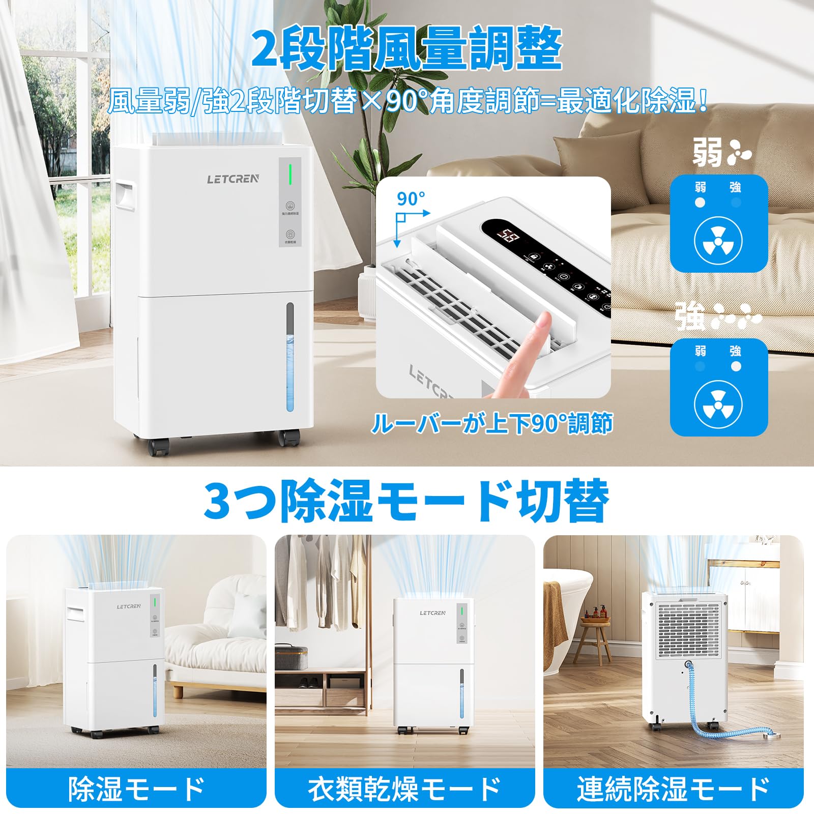 Amazon.co.jp: LETCREN 除湿機 コンプレッサー式 衣類乾燥30畳