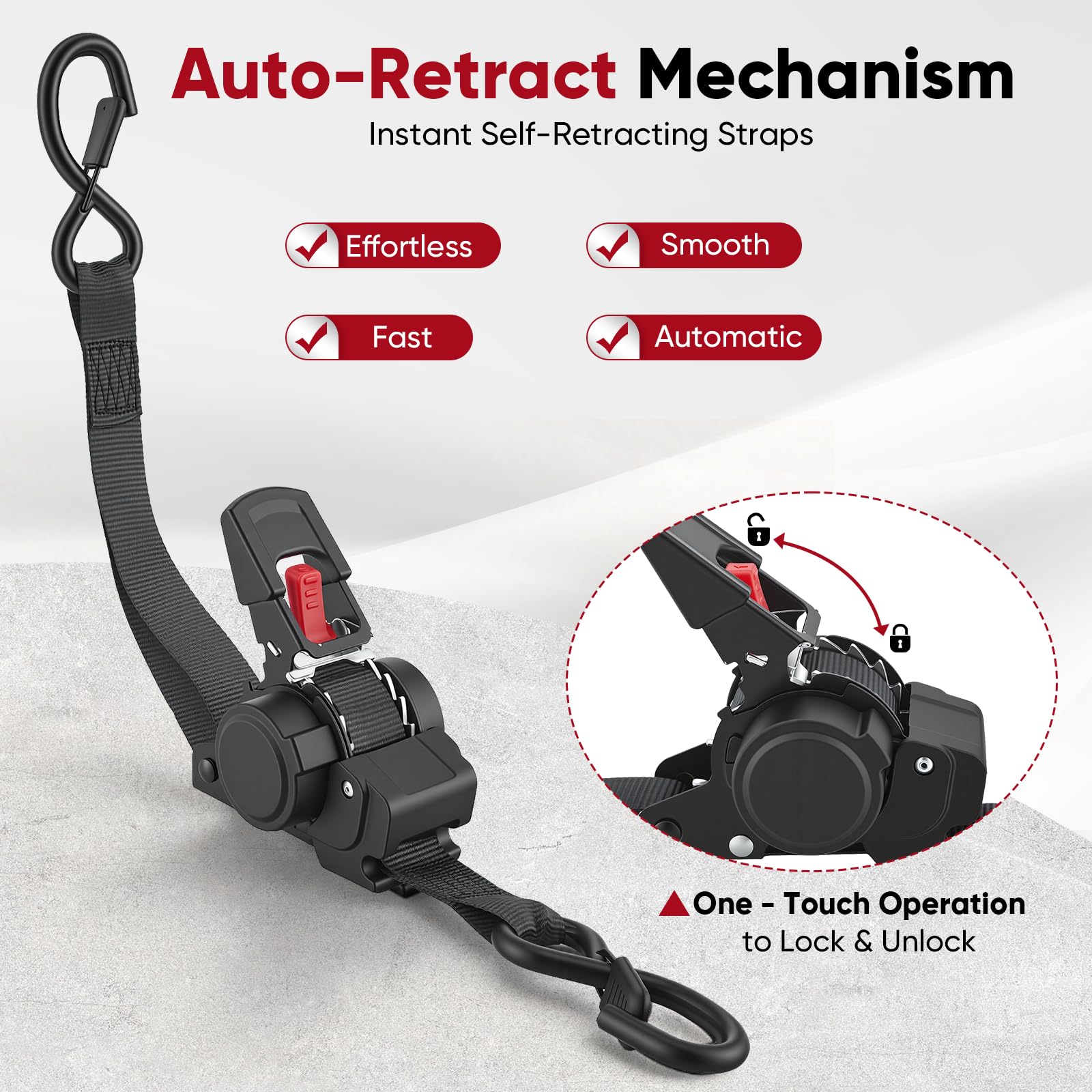 2 Piezas Correa de Amarre Automática, 3,5mx25mm Correas de Trinquete Autoenrollables con Gancho de Seguridad & 2 Alargaderas (0,4m), Poliéster de Alta Resistencia, para Camión, Remolque, Moto