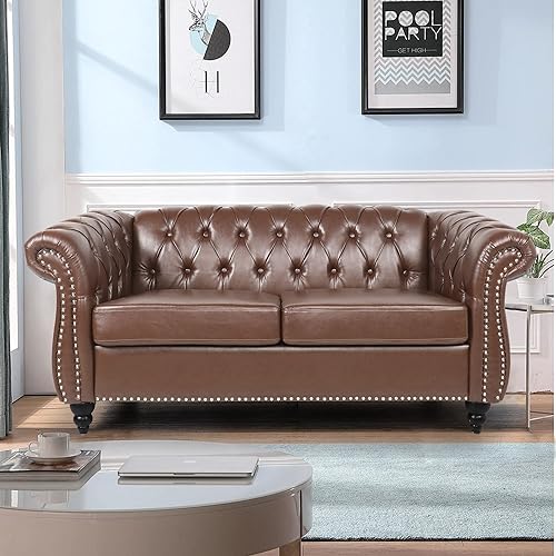 Miniatura 18 de LEVNARY - Sofá Chesterfield, sofá tapizado clásico de cuero con botones, sofá moderno de 3 plazas con respaldo abotonado para sala de estar u Blanco