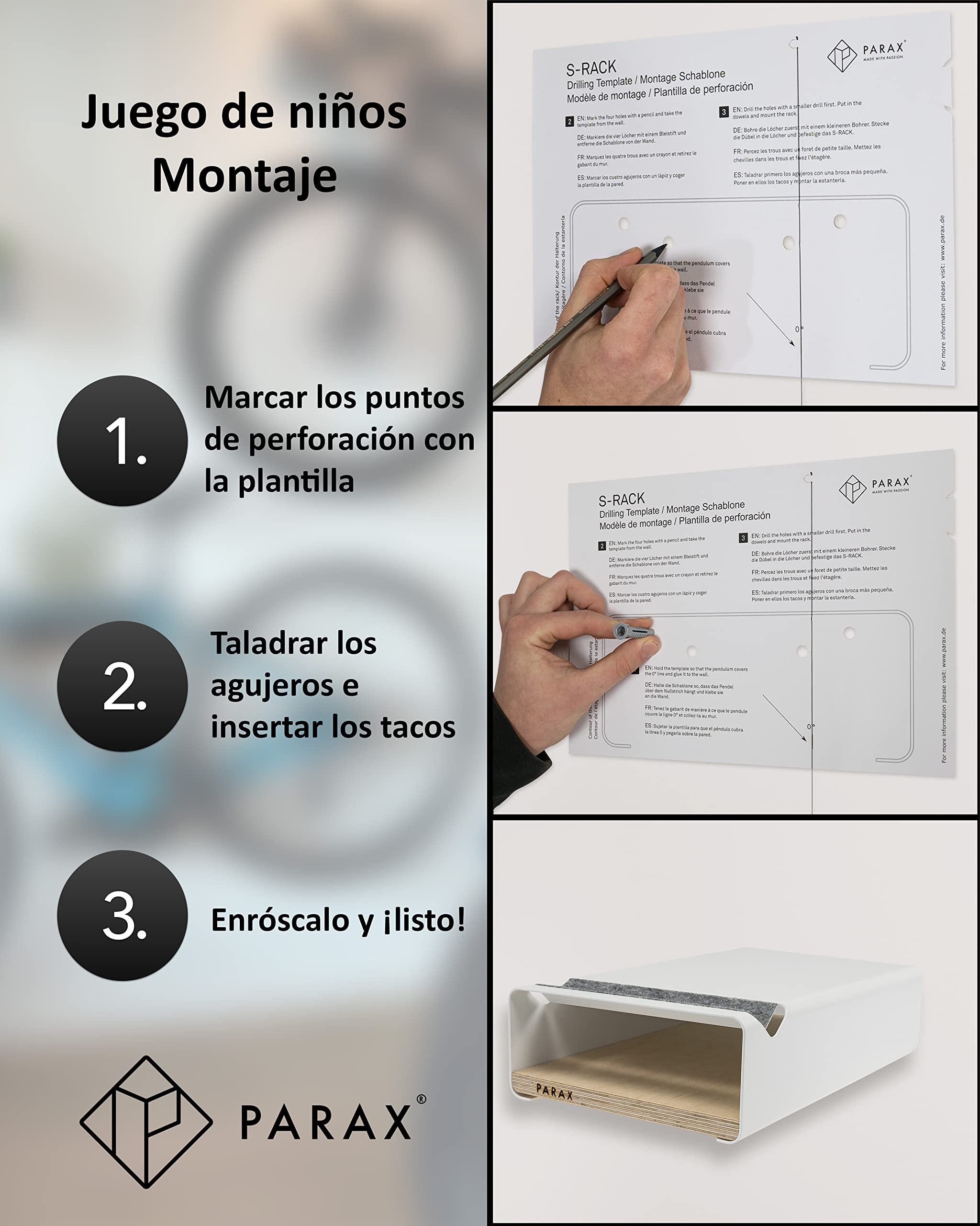 PARAX Soporte Bicicletas Pared - Soporte Mural de Interior para Bicicletas - Suspensión de Aluminio y Madera - Portabicicletas Nuez - M
