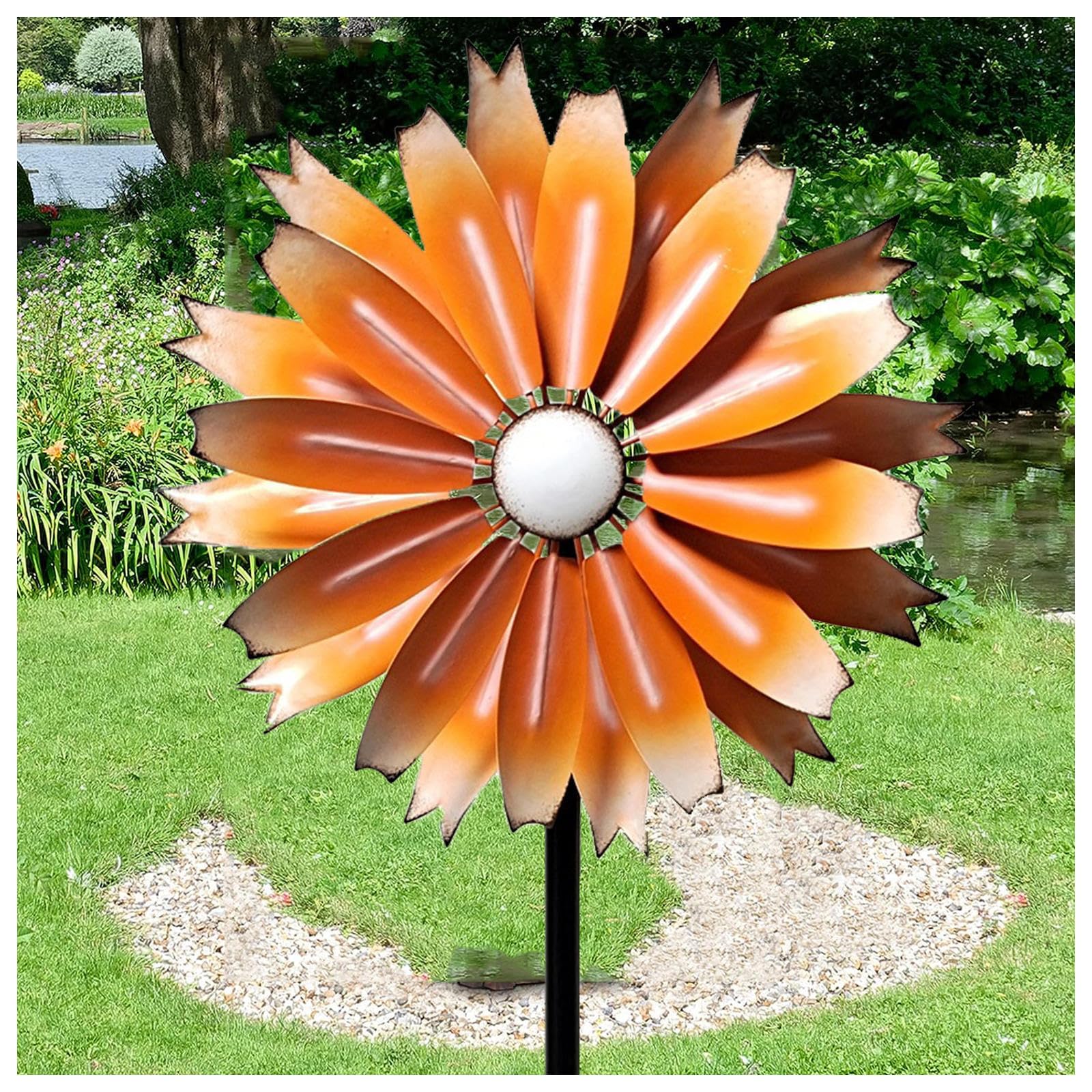 Spinner Per Cortile E Giardino 149cm Girandole In Metallo Grande Mulino A Vento,Orange