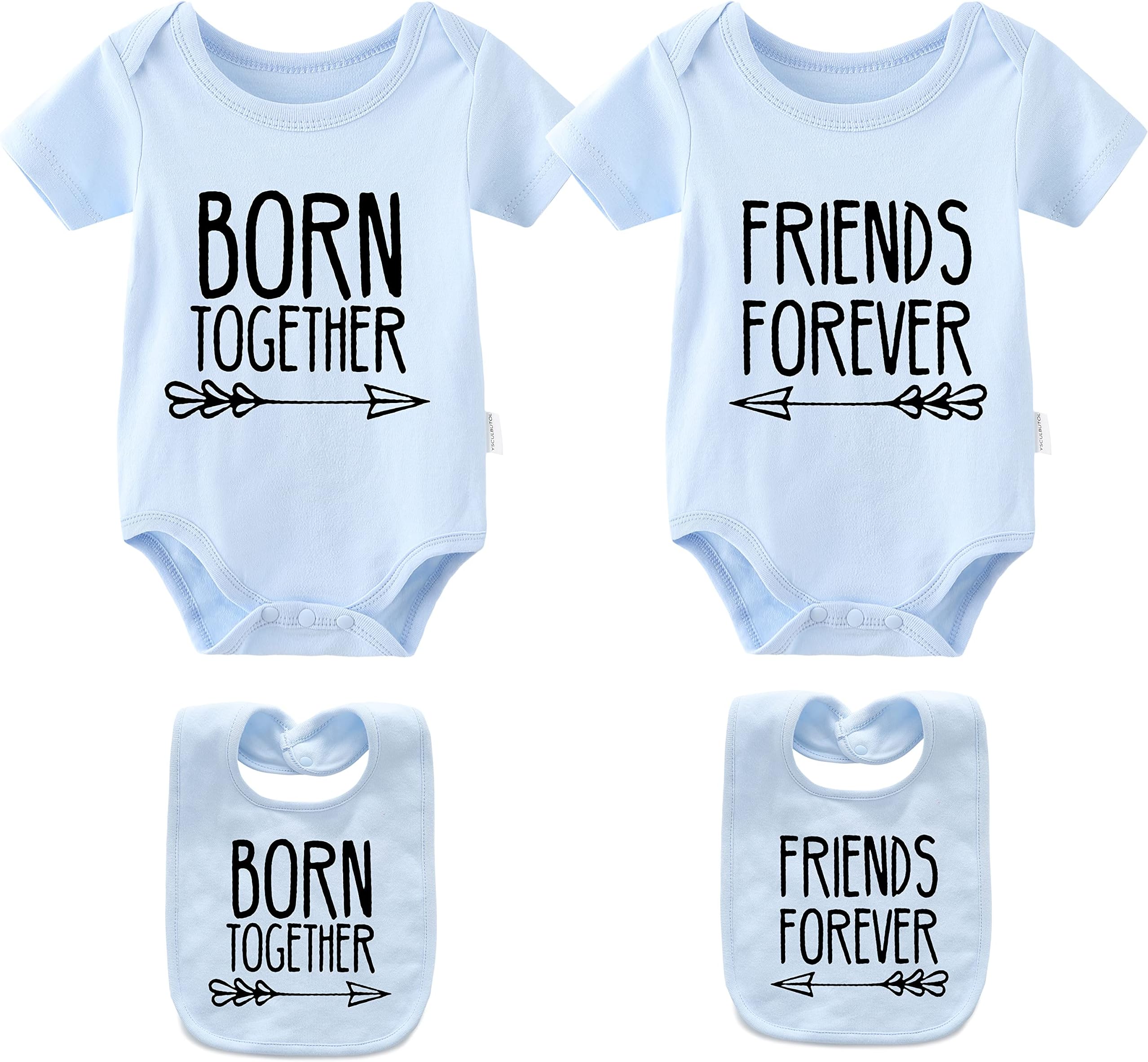 Baby Twins Bodysuits Best Friends Forever Baby Clothes Set with Bibs Girl Outfit with hat