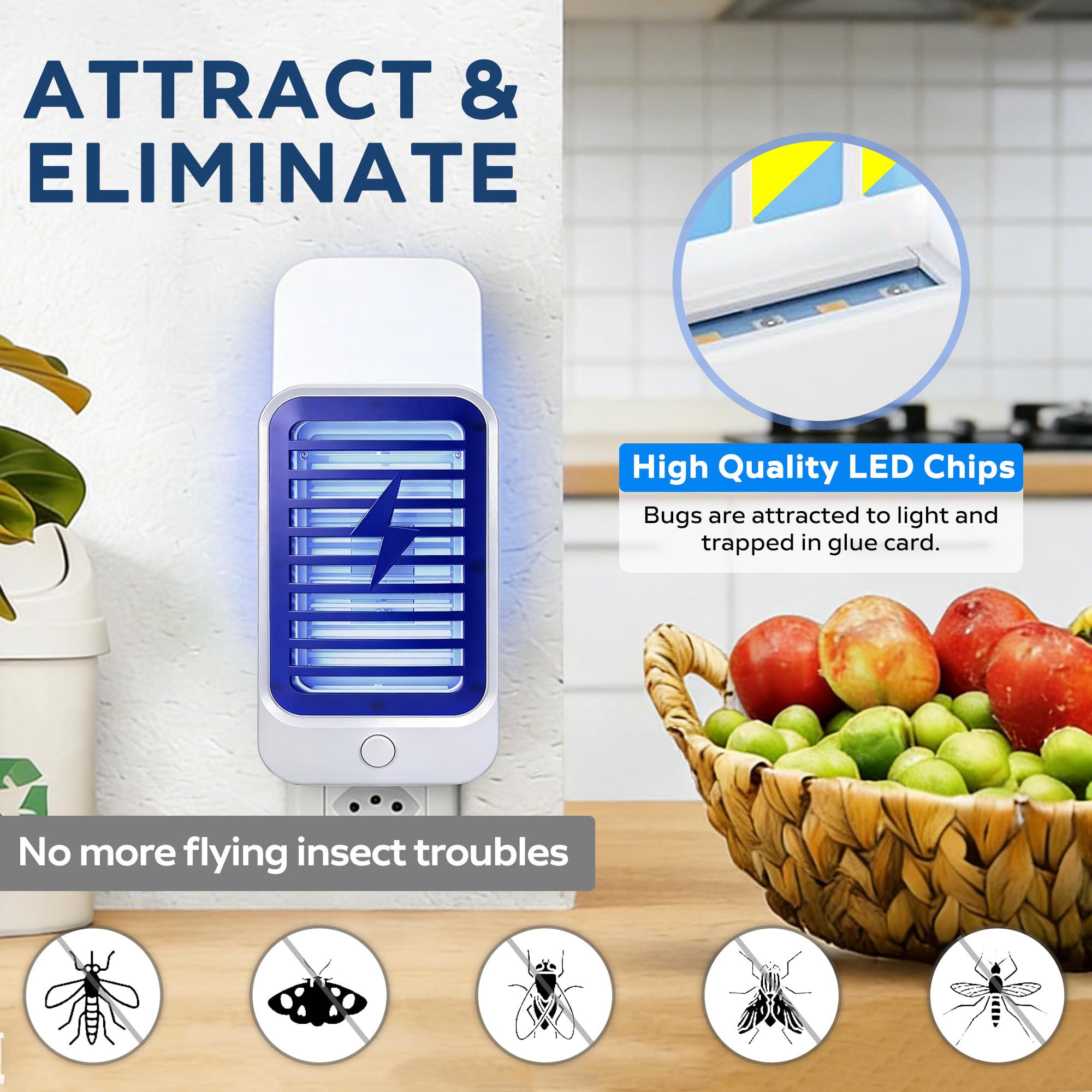 2-in-1 Electric Mosquito Zapper & Night Light | Chemical-Free Bug Zapper with Repellent Sticker Slot for Home, Bedroom, Baby Room & Travel - 2
