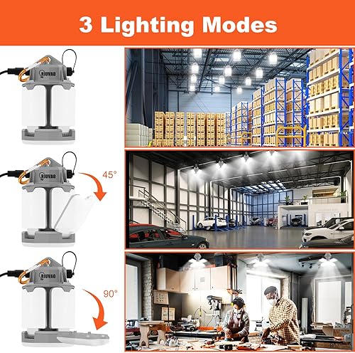 Vista 21 de Luz de trabajo temporal LED de 100 W, 15000 lm, 5000 K, luz blanca de alta bahía, luz de construcción con gancho, portátil, enlazable, duradero