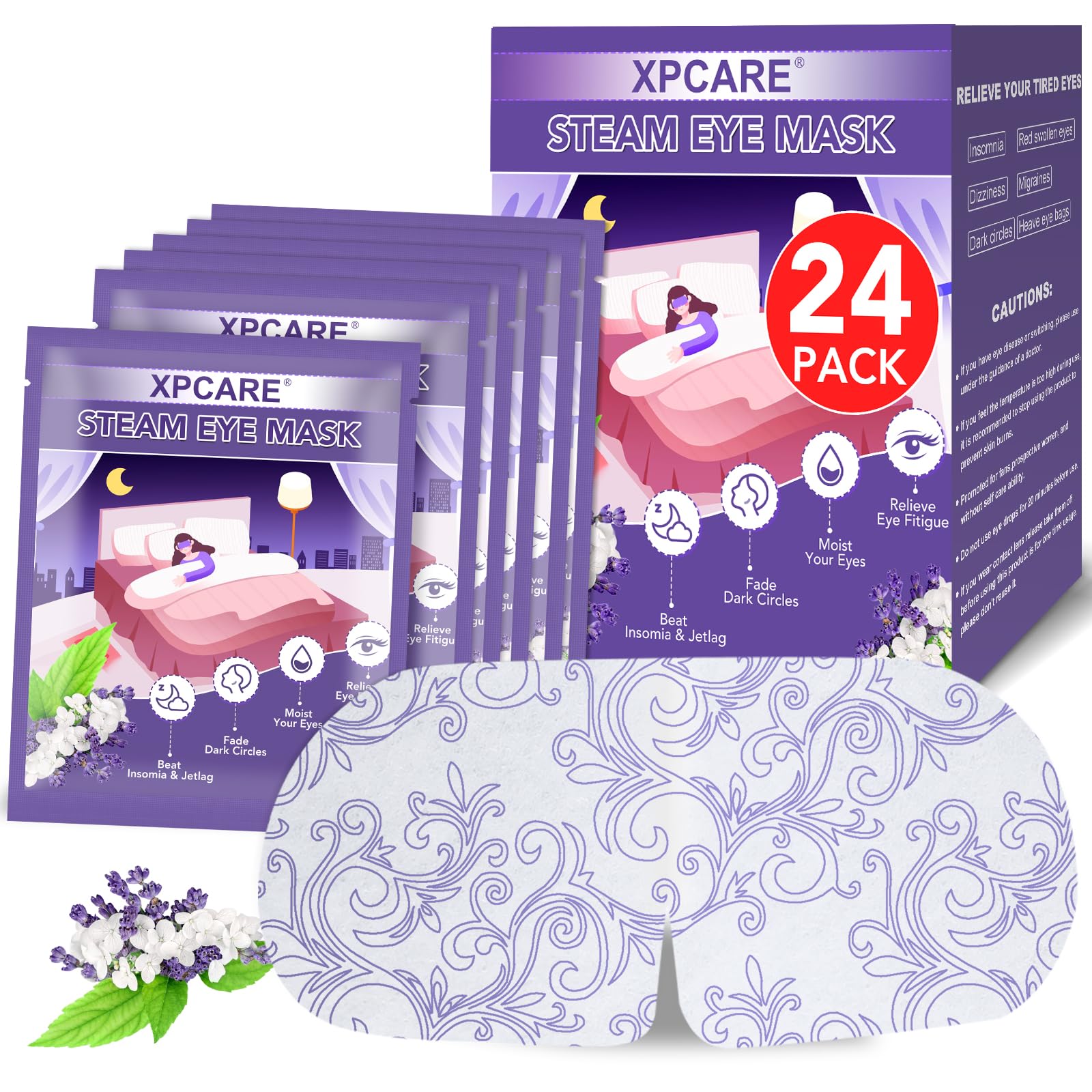XPCARE 24 Pack Steam Eye Masks for Dry Eyes, Self Heated Steam Warm Eye Mask, Disposable Heated Eye Mask for Dark Circles, Puffy Eyes, Relief Stress