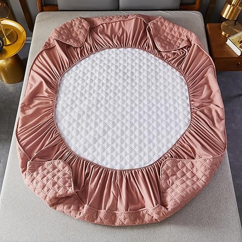 Miniatura 3 de ZIQINPSQ Sábana bajera ajustable de tamaño King de color rosa naranja, sábana bajera de bolsillo profundo, cálida para invierno, transpirable,