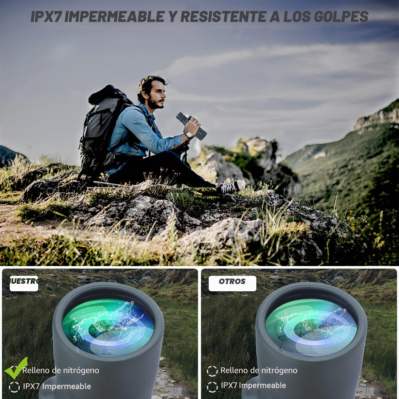 10-30x50 Telescopio monocular, monocular de Mano al Aire Libre de la Copa Mundial con Prisma BAK4 IPX7 Impermeable Ligero Zoom telescopio para Partido de fútbol, Caza, Senderismo, Aves, Adultos.