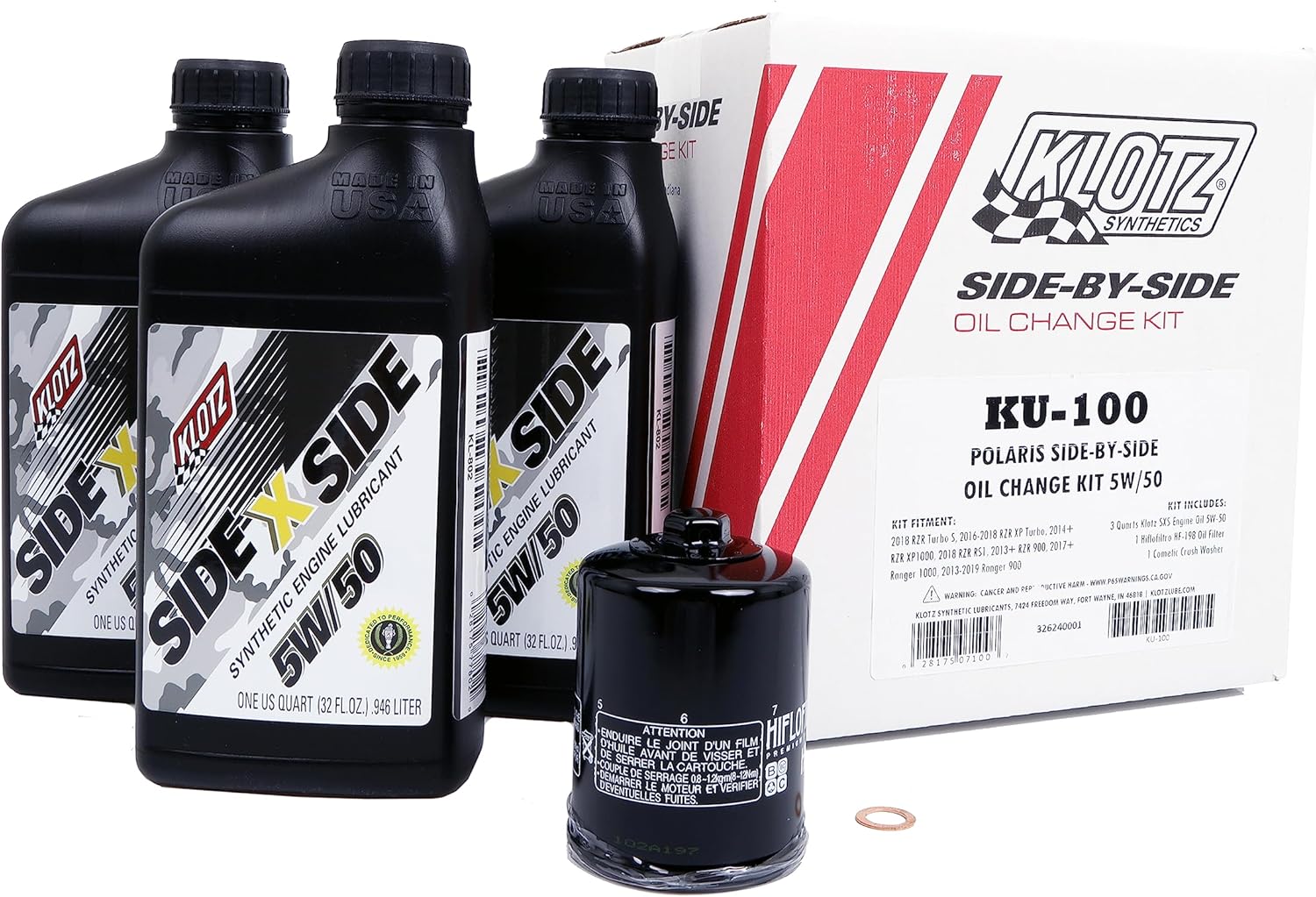 Klotz 5W-50 Oil Change Kit for Polaris™ Side X Side (KU-100)