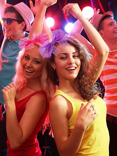 Miniatura 5 de Blulu 4 juegos de diadema de encaje de los años 80 con lazo para mujer, accesorios para el cabello de los años 80 para ropa retro de los 80 fiesta