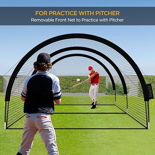 Miniatura 6 de Jaula de bateo de béisbol, jaulas de bateo para patio trasero, jaula portátil desplegable para béisbol y softbol de 22 x 12 x 8 pies con agujero
