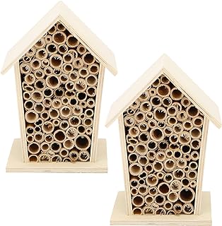 2Pcs Mason Bee House Wooden Bee House Hanging Insect Mason Bee Tubes Bee Hotel for Garden Bee Hive Stand Hotel Shelter for Garden Decoration Attracts Peaceful Bee