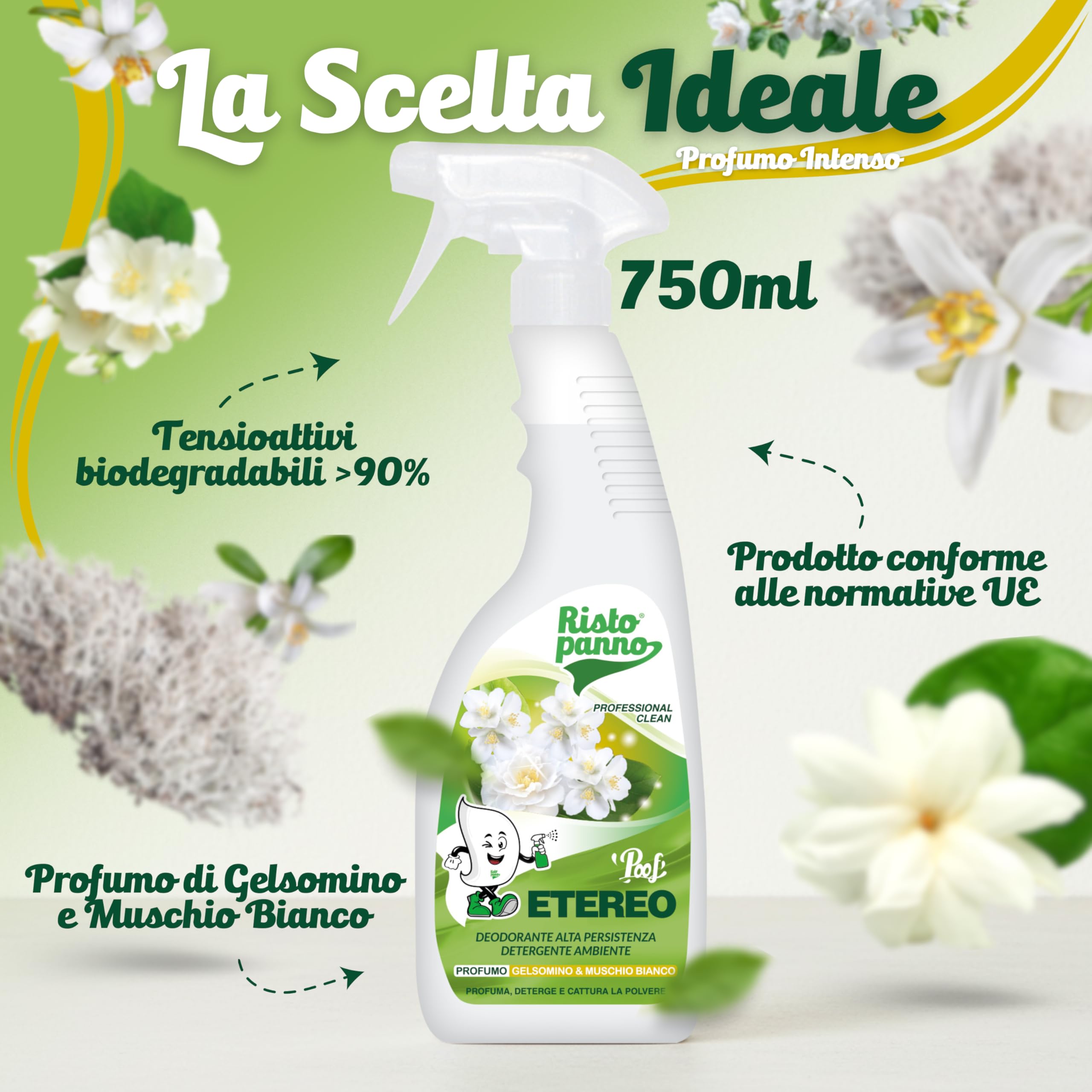 RISTOPANNO Profumatore Ambiente Spray Professionale Gelsomino & Muschio Bianco 750ml