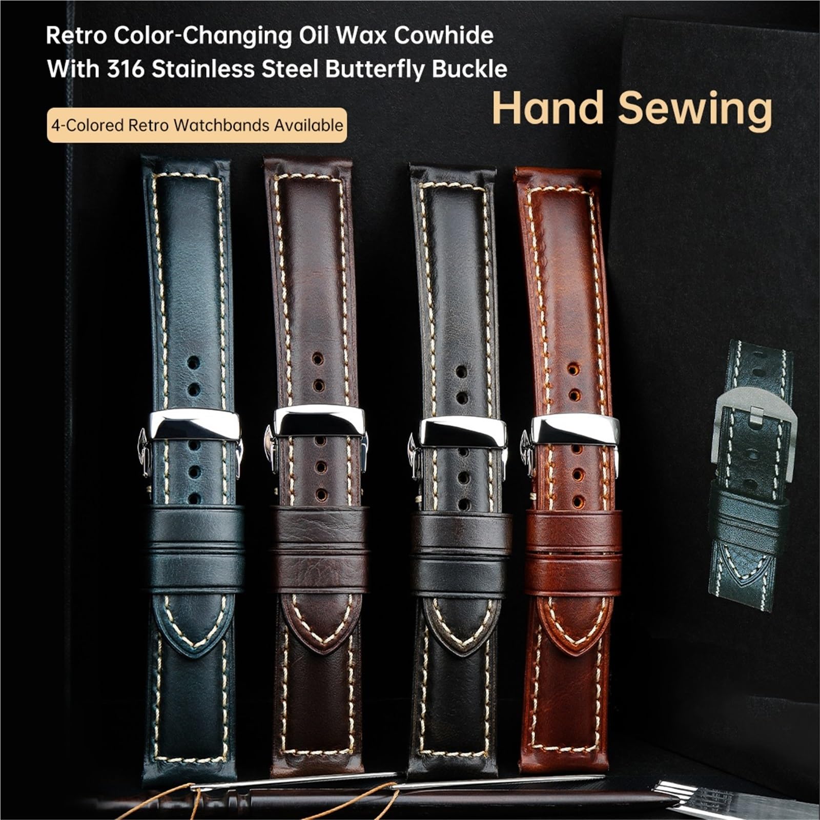 Generico Bracelet en cuir pour montre - 20/22/24 mm avec boucle pour smartwatch