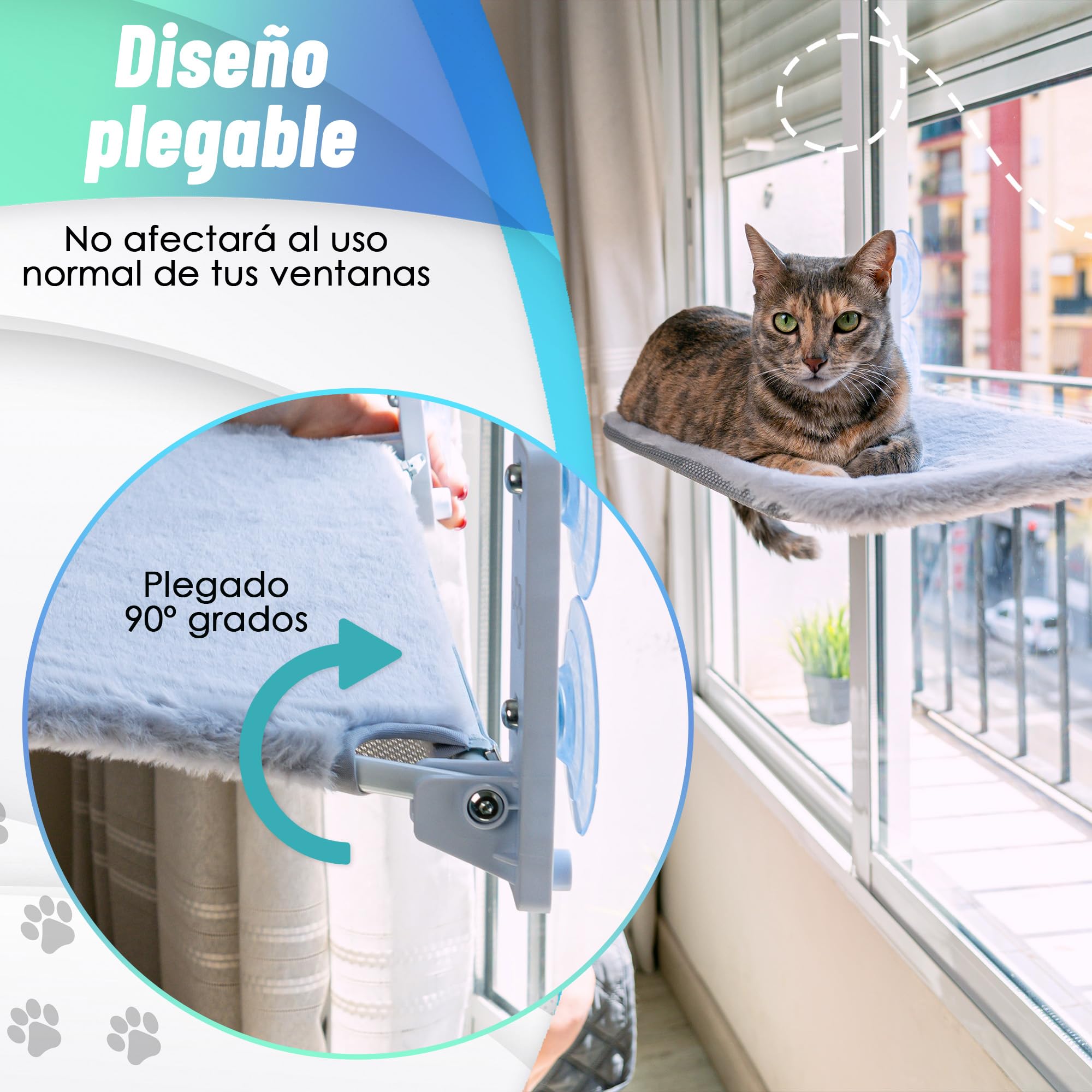 Hamaca Ventana Gato con Manta de Regalo, 30x60 cm, Ventosas Fuertes, 18 kg