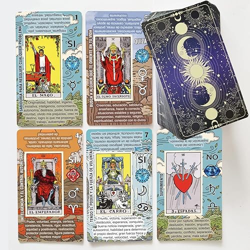 Cartas de tarot para principiantes, baraja de tarot de aprendizaje, no se necesita libro guía, cartas de tarot con significados en ellos (Español)